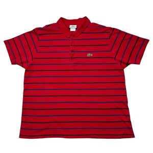 Lacoste Sport Mens Red Navy Blue Striped Cotton Pique Polo Shirt Size 7 XL